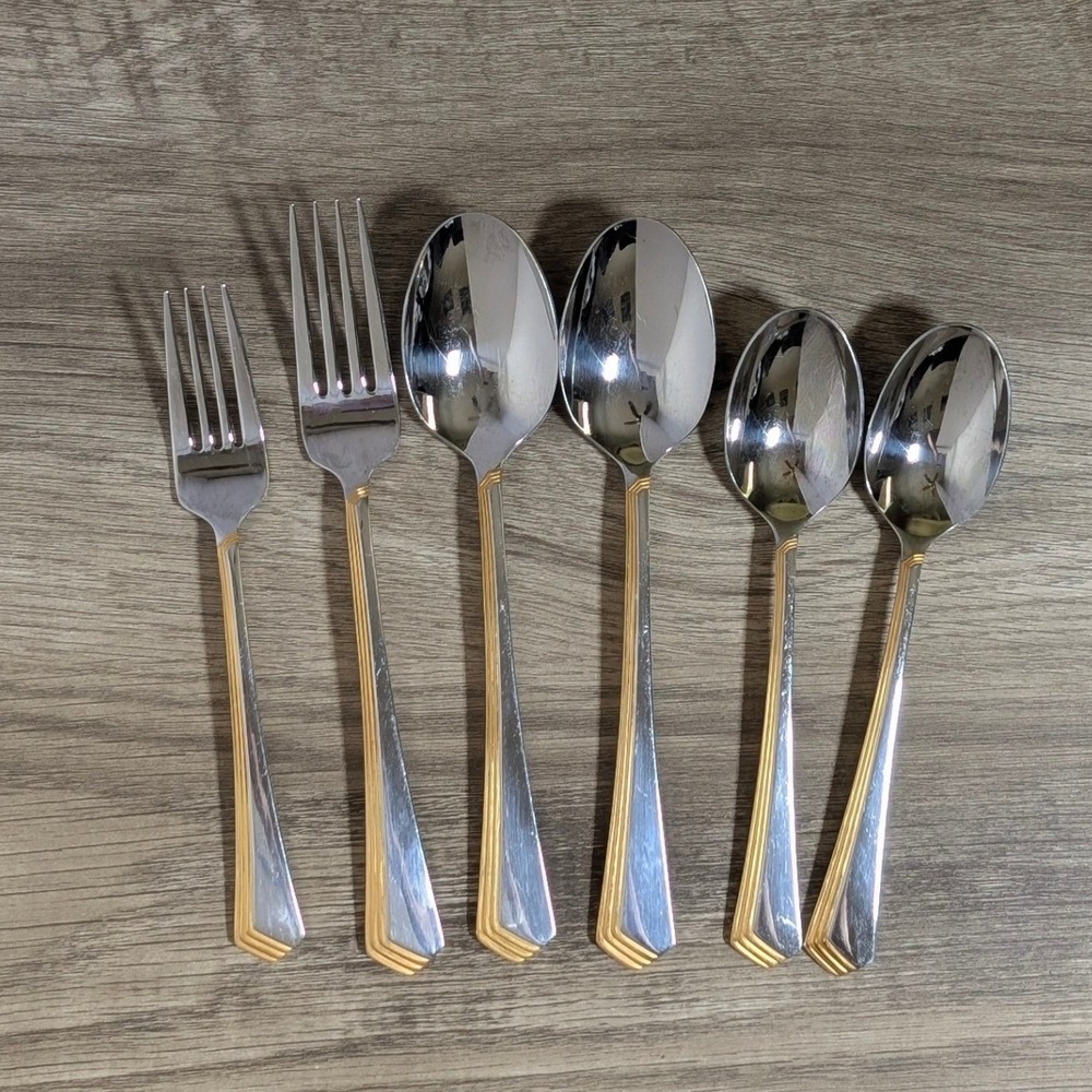 Yamazaki Ramona Gold Accent Flatware 6pc Lot 18/8 Stainless Japan Replacement